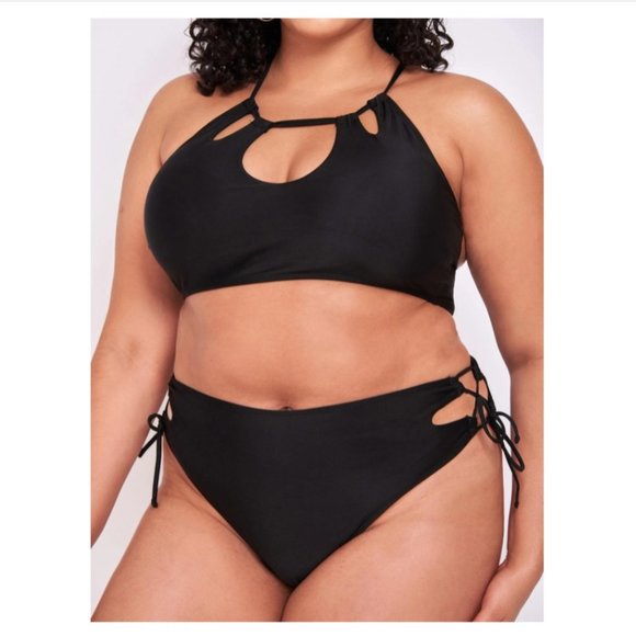 Side Drawstring Cut-Out Bikini Swimsuit – Plus – 1X & 2X - Picture 1 of 5